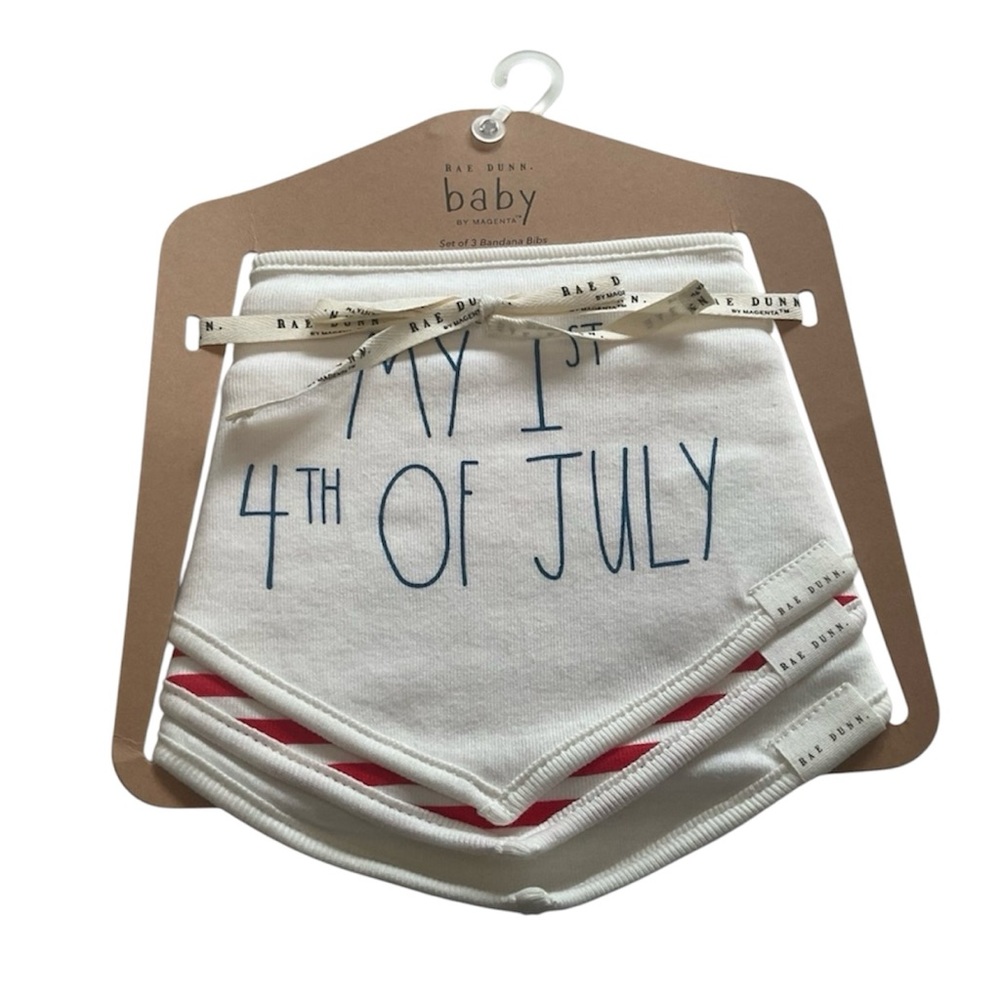 RAE DUNN BABY Bibs Holiday July 4th Patriotic Red White Stripes New